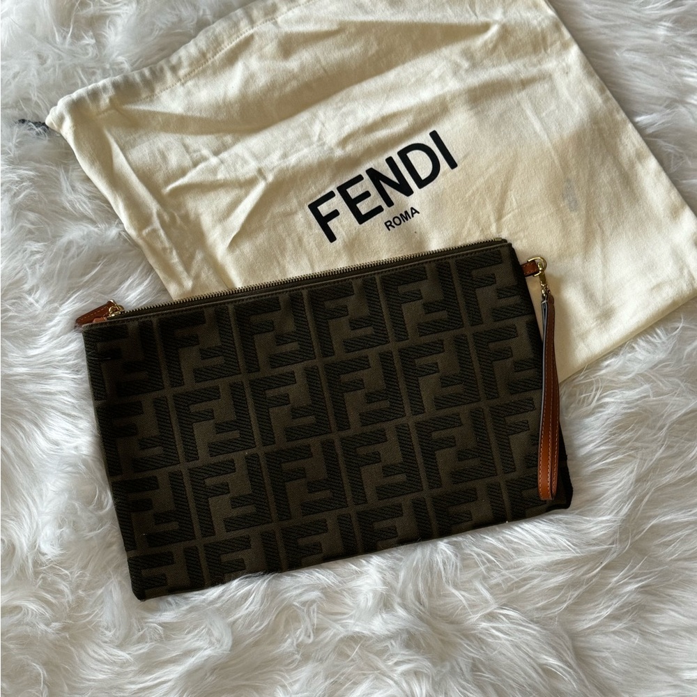 FENDI Large FF Canvas Logo Flat Pouch